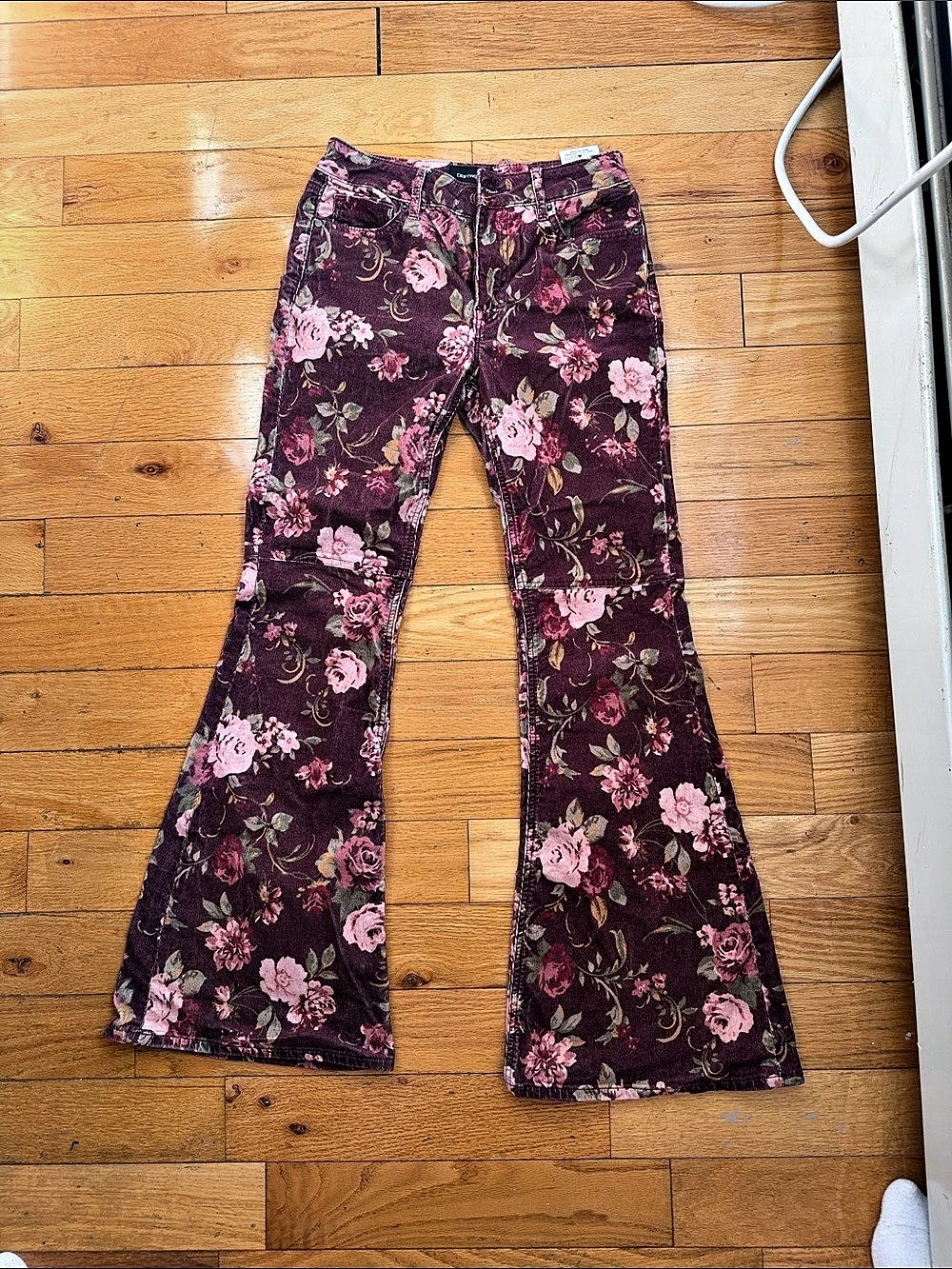 Free People Driftwood Farrah Floral Corduroy Flare Pants Floral Flare Pants Purp